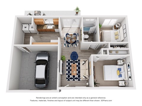 Floor plan for 2 beds, 1 bath, 980 sqft